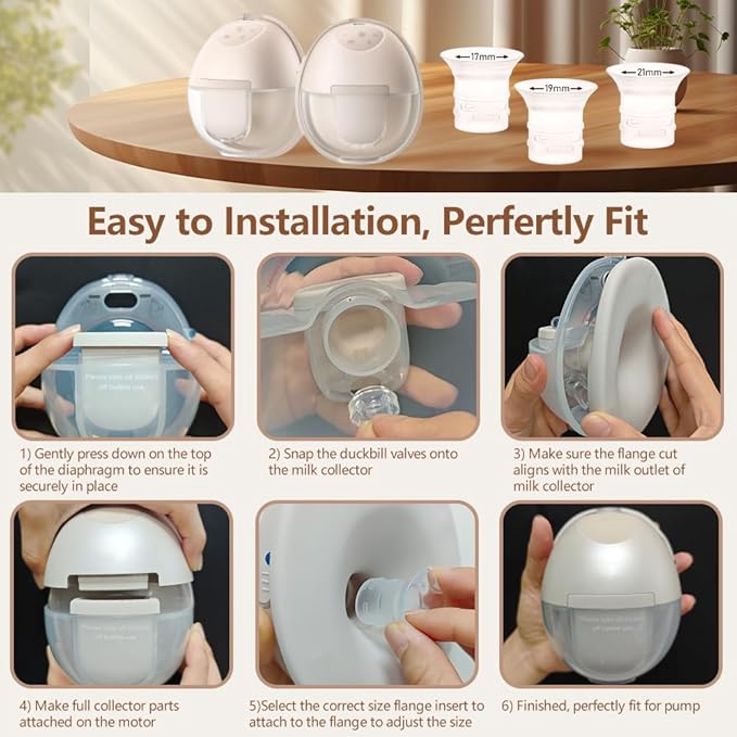 6pcs Flange Insert 17/19/21mm Compatible with eufy S1 Pro/S1/E10/E20 Wearable Breast Pump, Replace for eufy Breast Pump Sizing Insert, Fit for eufy Breastpump Replacement Parts