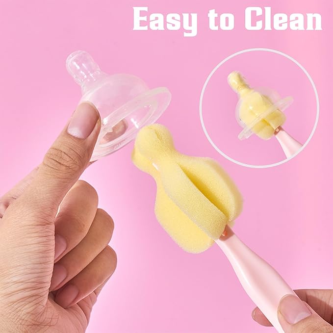 INVODA Cleaning Brush Set, 8PCS Portable Bottle & Nipple Brushes Sponge Material, Soft & Fluffy Texture, Comfortable Grip, Hanging Holes, BPA Free, Ideal for Baby Bottles & Cups