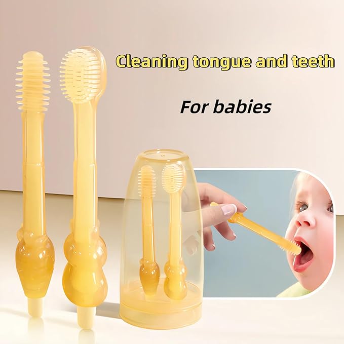 Baby Tooth Brush, Infant Toothbrush 6 to 12 Months and0-6 Months,Silione Toothbrush, Newborn Tongue and Mouth Cleaner Set, Good Idea for Baby First Toothbrushes(Blue)