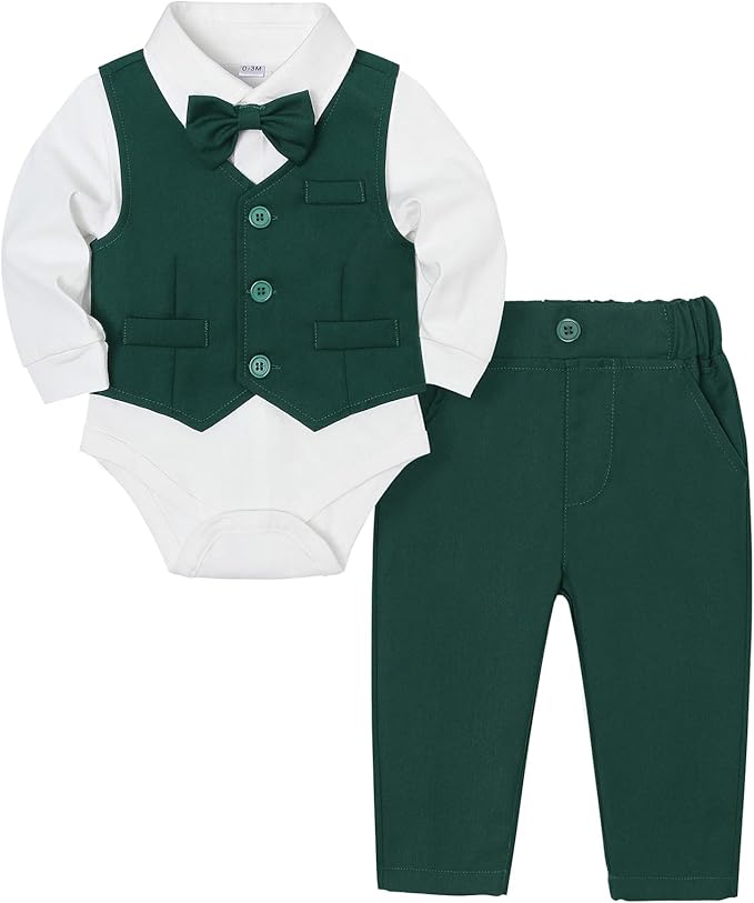 Baby Boy Clothes Suits Infant Gentleman Wedding Outfit Formal Dress Shirt Vest Bowtie Pants 4Pcs Baby Suit Sets