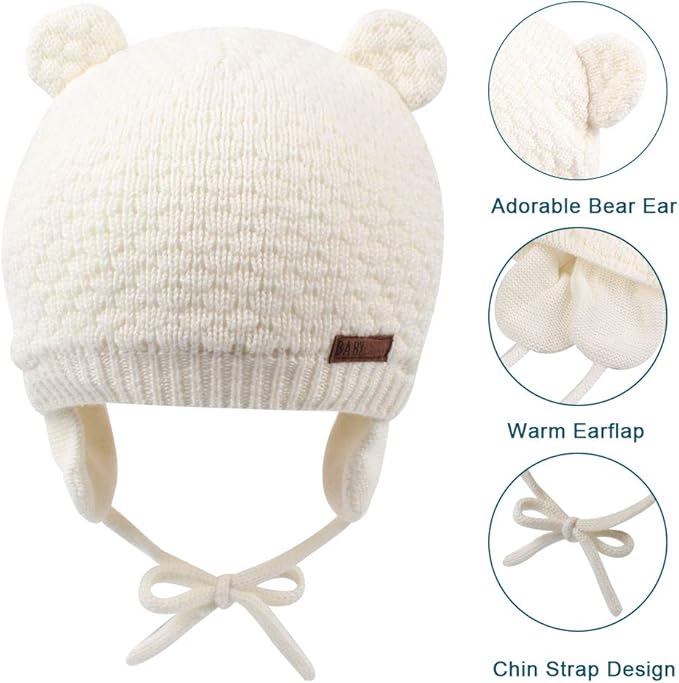 XIAOHAWANG Baby Hat Cute Bear Toddler Earflap Beanie Warm for Fall Winter