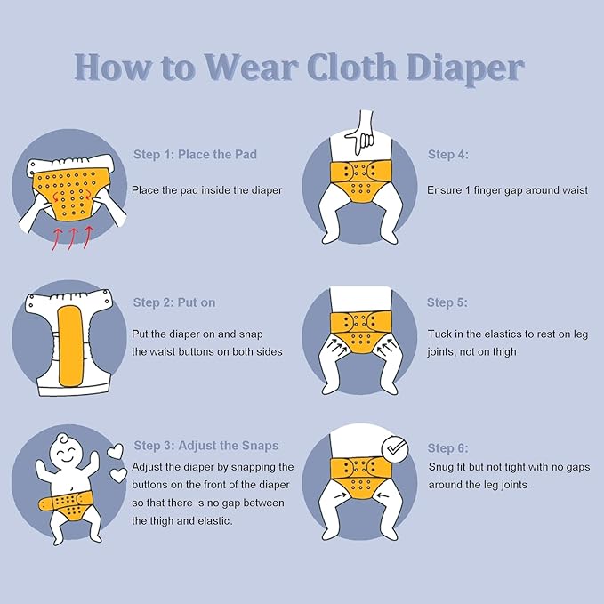 babygoal Baby Boy Cloth Diapers 6 Pack with 6pcs Inserts and Wet Bag, Reusable Waterproof Diaper Covers for Toddlers with Snap Closure