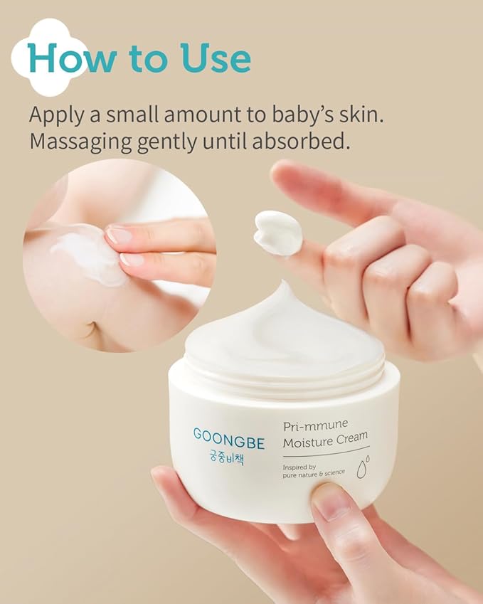 GOONGBE Pri-mmune Moisture Cream - Korean Baby Body Cream with Shea Butter - Hypoallergenic Gentle Daily Moisturizer for Dry Skin - Fast Absorbing, Naturally Derived Non-Sticky Cream, 6.1oz. 2 Pack