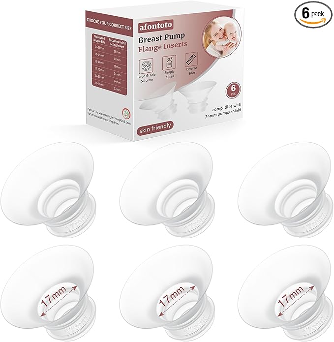 Flange Sizing Kit 6PCS 17mm for 24mm Flange/Shield of Pumps, Flange Inserts 17mm Compatible with Momcozy M5/M6/S12 Pro/S9 Pro/V1 Pro, Spectra/eufy/Medela/TSRETE Breast Pump Replacement Parts, 6pc-17mm