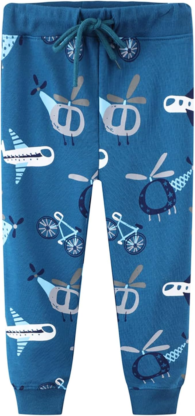 LOKTARC 2 Pack Boys Drawstring Sweatpants Cute Pattern Cotton Sport Jogger Pants