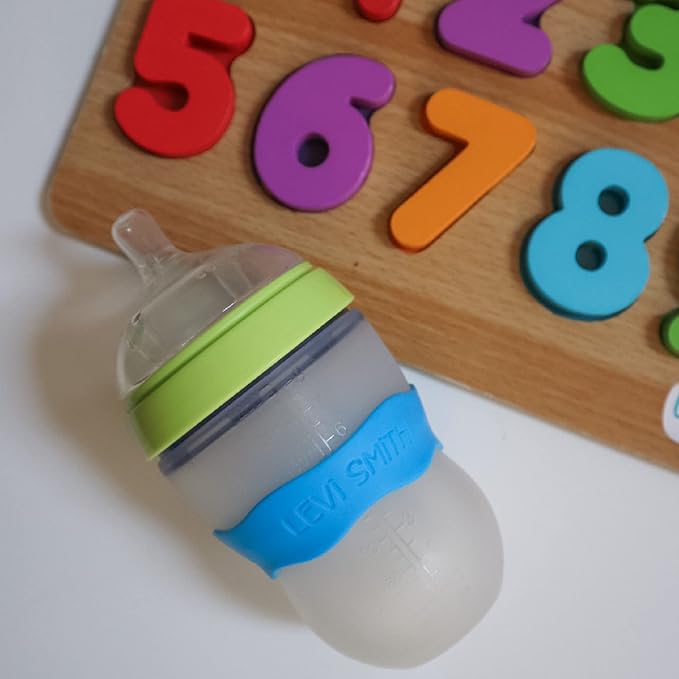 InchBug Orbit Labels Baby Bottle and Water Bottle Silicone Name Bands – Personalized Reusable Label Set for Daycare, Sippy Cups, Preschool, Elementary School, Dishwasher Safe, 4-Pack (Tropical Lagoon)