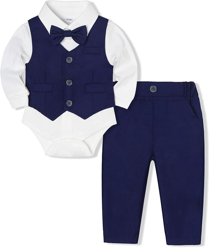 Baby Boy Clothes Suits Infant Gentleman Wedding Outfit Formal Dress Shirt Vest Bowtie Pants 4Pcs Baby Suit Sets