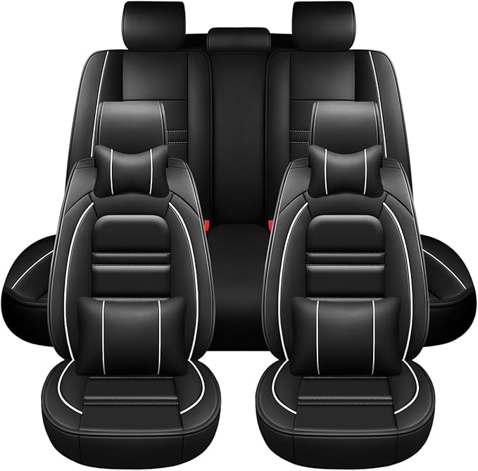 Car Seat Covers for kia Soul 2010-2025 | 5-Seats Seat Covers, Waterproof Seat Protectors, Automotive Seat Covers (Full Set with Pillow,Black&White Line)