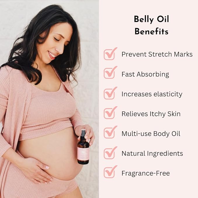 Irene Organics Organic Belly Oil for Pregnancy Stretch Mark Prevention and Treatment Award Winning Anti Stretch Mark Tummy Oil For Pregnancy and Postpartum - Hydrating Bump Serum
