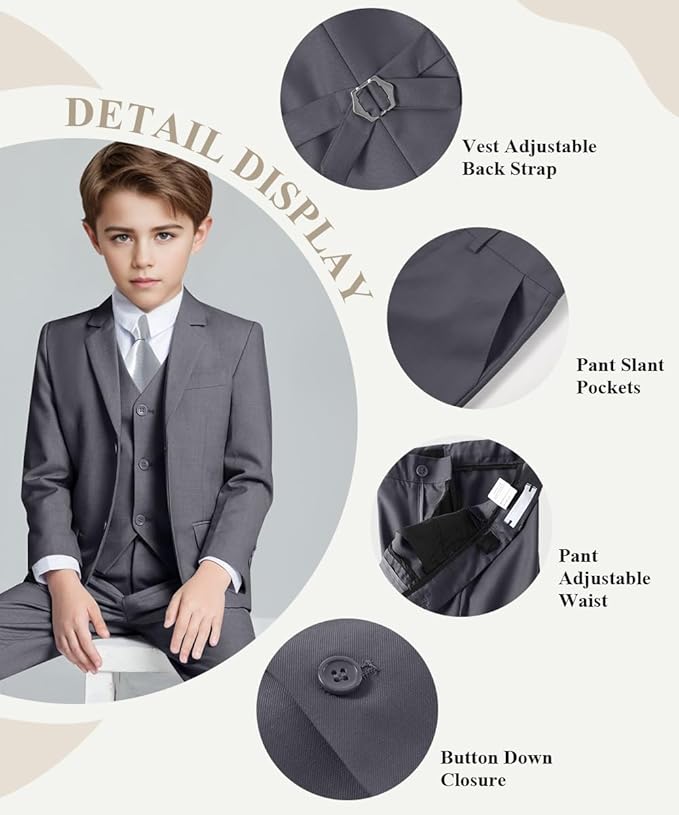 Visaccy Boys Suits Slim Fit Dress Clothes Ring Bearer Outfit