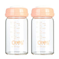 COMI Wide Neck Glass Breastmilk Collection n Storage Bottle, 6oz with Screw Ring Sealing Disk; Re-markable Sealing Disc. BPA Free, Fits Breast Pumps & Nipples (2 Pack Pink Lids)