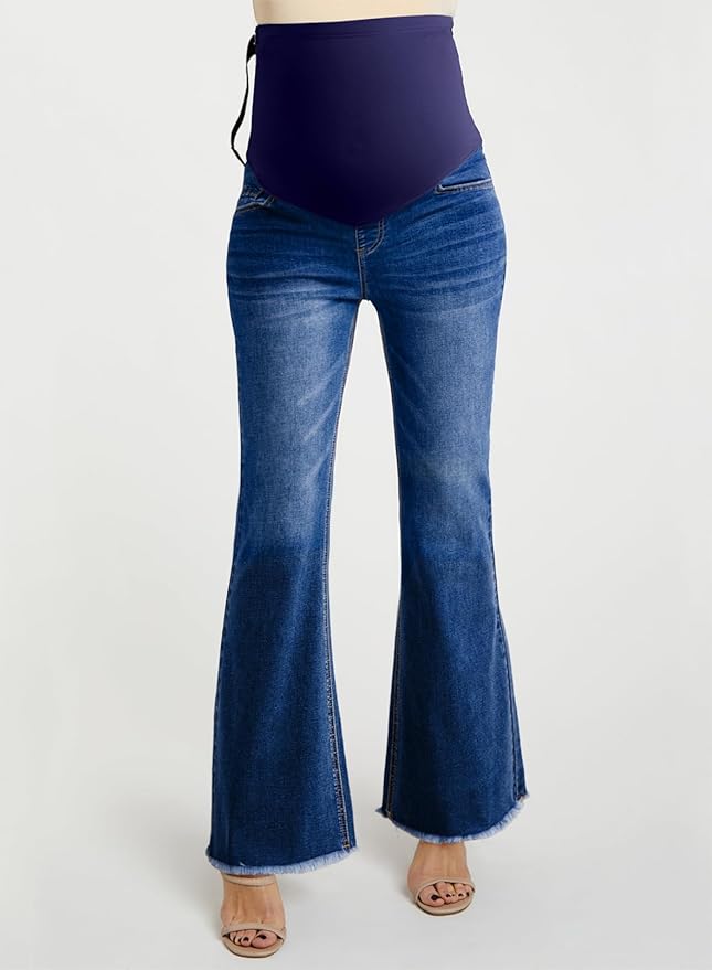 BLENCOT Maternity Jeans for Women Over Belly Pregnancy Pants Comfy Pregnant Jeans Flare Denim Jeans with Pockets
