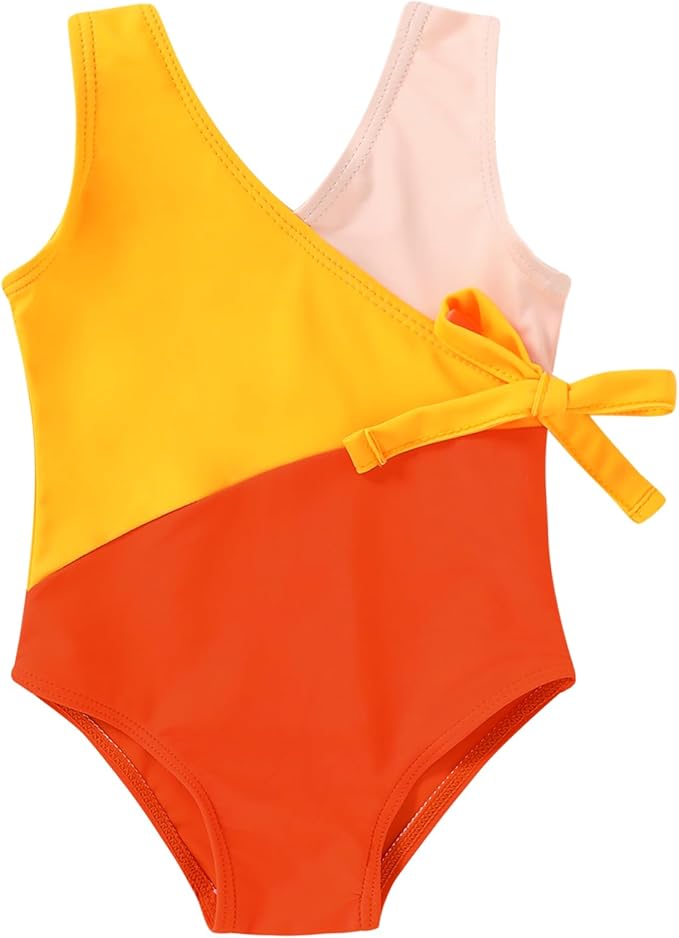 Happy Town Toddler Swimsuit Girl One Piece Bathing Suit Color Block Swimwear Baby Summer Beach Wear