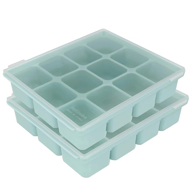 Baby Food Storage Silicone Cubes with Clip-On Lid Freezer Tray Baby Food Soups Purees Ice Safe Design Made in Korea(12cubes 1.5oz, Ocean Blue Set of 2)