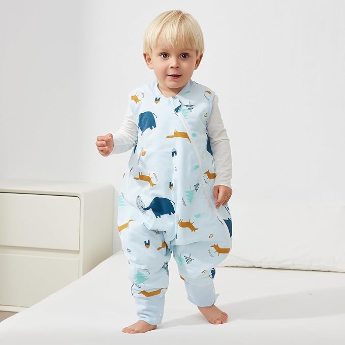 Duomiaomiao 1.5 TOG Toddler Sleep Sack 12-24 Months 100% Cotton Four Season Side Open Zipper Baby Sleep Sack with Feet, Breathable Toddler Wearable Blanket
