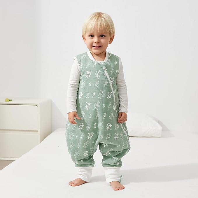 Duomiaomiao 1.5 TOG Toddler Sleep Sack 12-24 Months 100% Cotton Four Season Side Open Zipper Baby Sleep Sack with Feet, Breathable Toddler Wearable Blanket