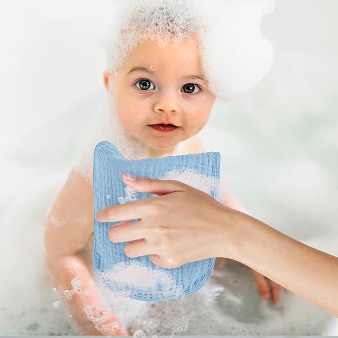 Baby Burp Cloth 100% Cotton Newborn Cotton Muslin Burp Cloth 10x20 inches (White & Blue 6 Pieces)