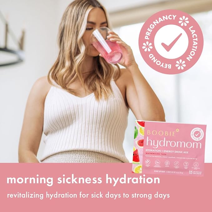 Boobie Hydromom Superfood Electrolyte Drink Mix, Watermelon Yuzu + Blue Raspberry Lemonade | Refreshing Energy, Hydration Boost | On-The-Go Travel Essential for Pregnancy, Lactation, & Beyond - 2 Pack