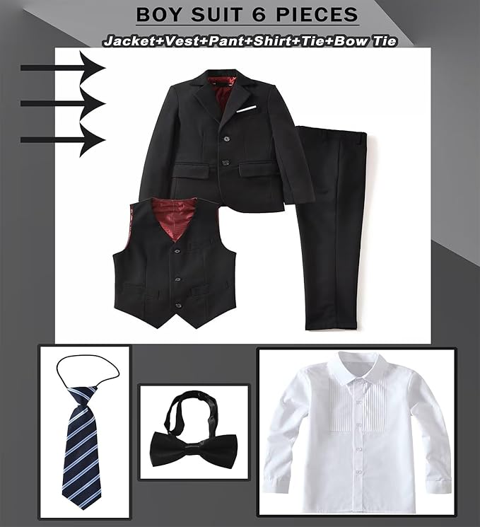 Boys Suit Set Slim Fit Kids Formal Suits Toddler Tuxedo Wedding Prom Classic Suits for Boy Teen Black Blue Dress Outfit
