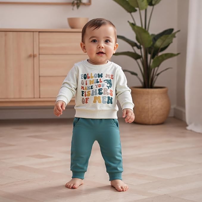 Nyapruwe Toddler Baby Boy Fall Outfit Funny Print Long Sleeve Sweatshirt Joggers Pants Set Kids Warm Winter Clothes