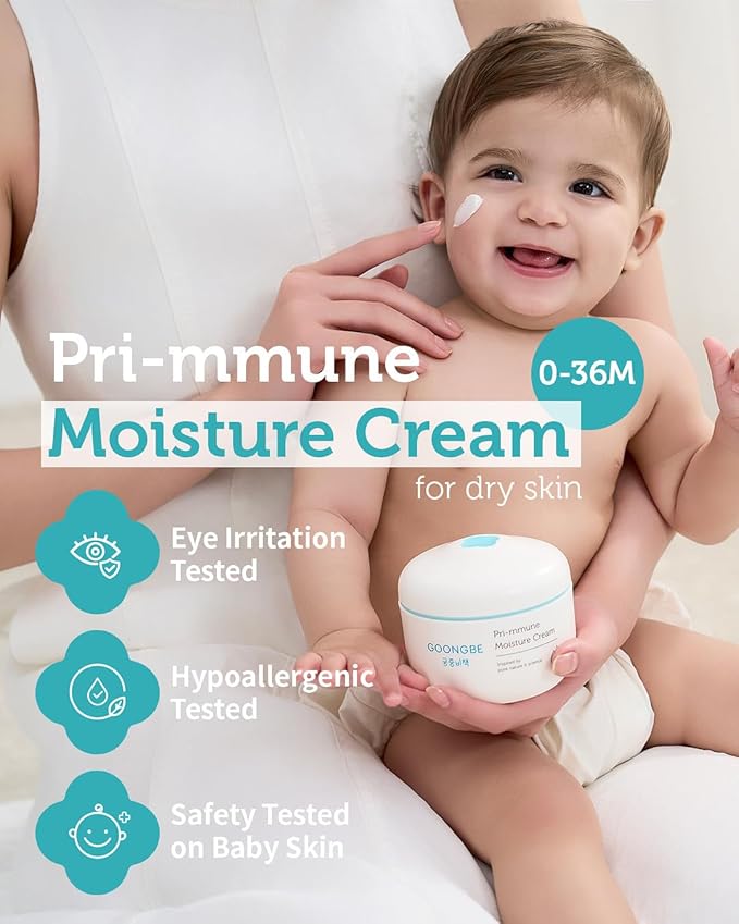 GOONGBE Pri-mmune Moisture Cream - Korean Baby Body Cream with Shea Butter - Hypoallergenic Gentle Daily Moisturizer for Dry Skin - Fast Absorbing, Naturally Derived Non-Sticky Cream, 6.1oz. 2 Pack