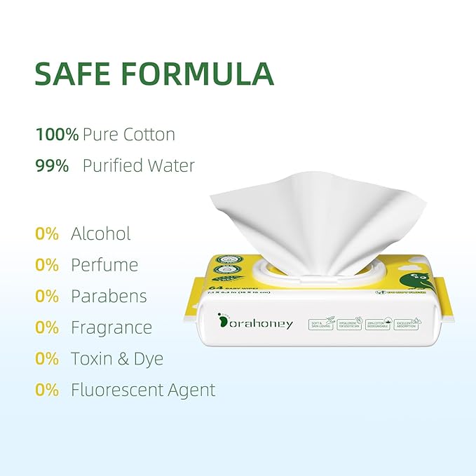 100% USA Cotton Baby Wipes for Sensitive Skin, 99% Purified Water Unscented Wet Wipes, Hypoallergenic & Plastic-Free, 1024 Count (16 Flip-Top Packs of 64)