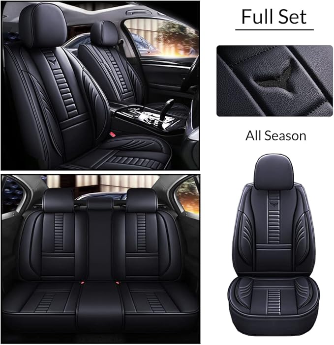 Waterproof 5 Car Seat Covers for Suzuki 1999-2025 95% Models, Premium Leather Automotive Front and Back Seat Protectors Compatible with Airbag Black & Black Line