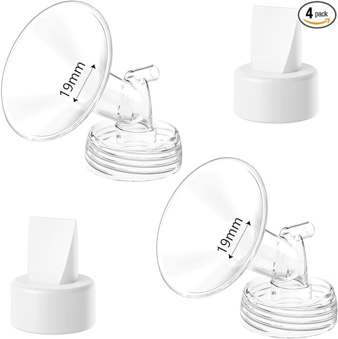 4pack Breast Pump Parts, 2pcs 19mm Flange and 2pcs Duckbill Valves for Spectra/Motif Luna/Amada MYA Breast Pumps Parts, for Spectra S2 S1 9 Plus, Replace to Flange Duckbill Valve