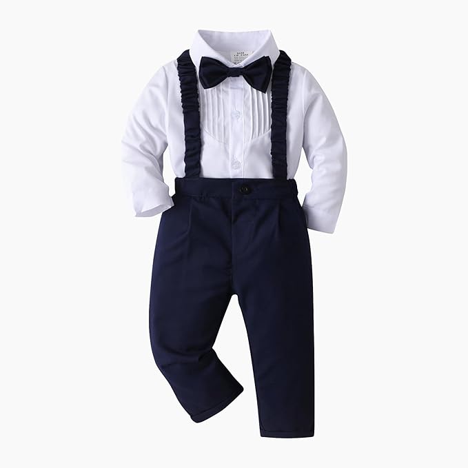 Boarnseorl Baby Boys Pants Sets,Toddler Gentleman Outfits, Infant Long Sleeve Shirt + Pants + Bow Tie + Suspenders