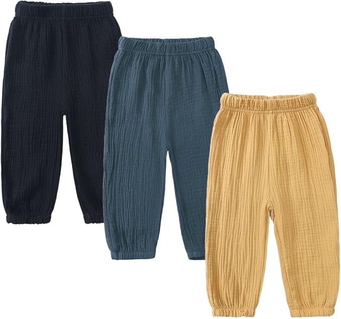 MYGBCPJS Baby Boys Girls Cotton Linen Trousers Kids Casual Ankle Pants Loose Long Bloomers