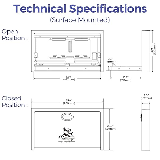 Panda Care Stainless Steel Surface Mounted Baby Changing Station, Heavy Duty Foldable Diaper Changing Table with Liner Dispenser and Adjustable Safety Belt for Commercial and Business