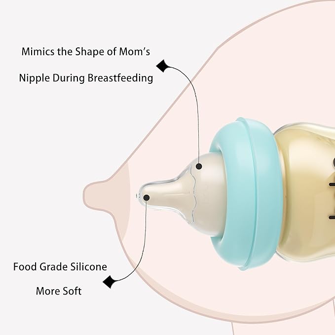 YOHKOH PPSU Baby Bottle Wide Neck, Newborn Anti-Colic Baby Bottle with Natural Response Nipple, Streamlined Body, Easy to Clean (5.4oz (Pack of 4), Blue)