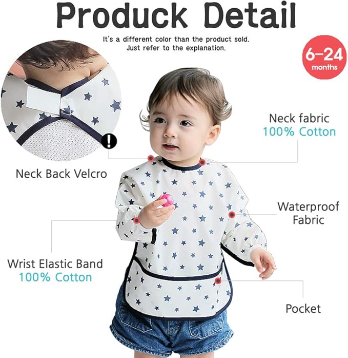 Long Sleeve Waterproof Bib for Toddlers – Feeding Smock for Baby Mealtime, Self-Feeding, Painting & Messy Play, BPA-Free