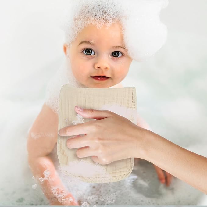 Baby Burp Cloth 100% Cotton Newborn Cotton Muslin Burp Cloth 10x20 inches (White & Coffee 6 Pieces)