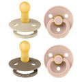 BIBS Color Soother, BPA Free Dummy Pacifier, Round Nipple. Natural Rubber Latex, Made in Denmark. 6-18 Months (Pack of 2) total 4 counts, Baby Blush Colors
