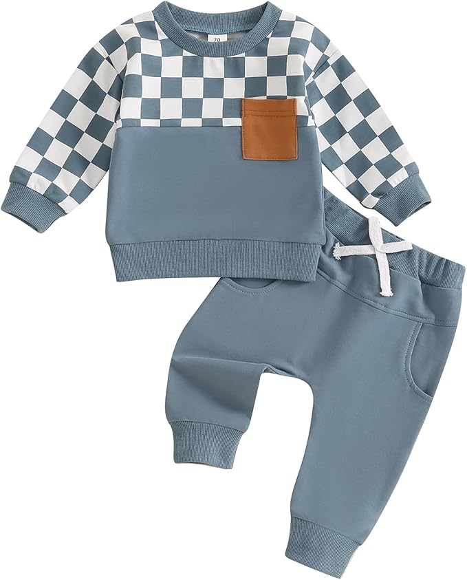 Toddler Baby Boy Fall Outfits Long Sleeve Crew Neck Pullover Sweatshirt + Jogger Pants Set Infant Winter Clothes