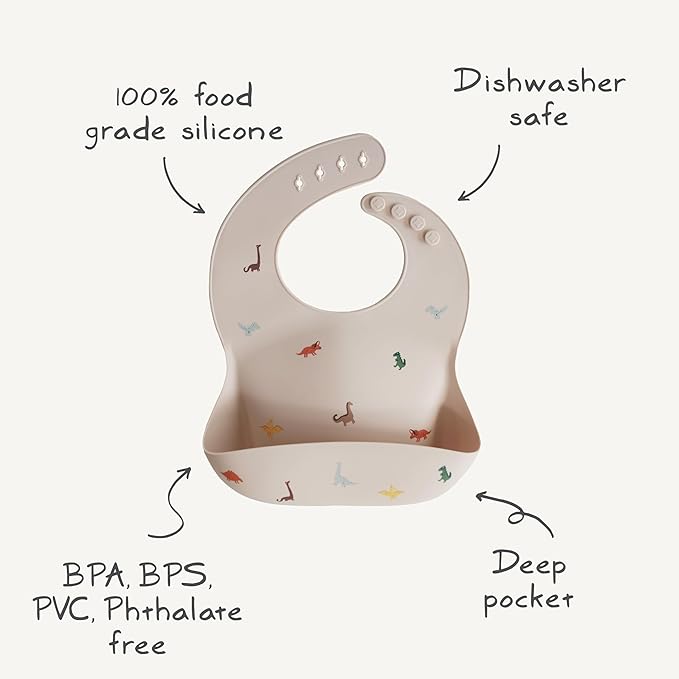 mushie Silicone Baby Bib | Adjustable Fit Waterproof Bibs (Pink Flowers)