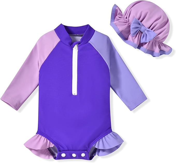Aalizzwell Baby Girls Long Sleeve One Piece Swimsuit with Hat