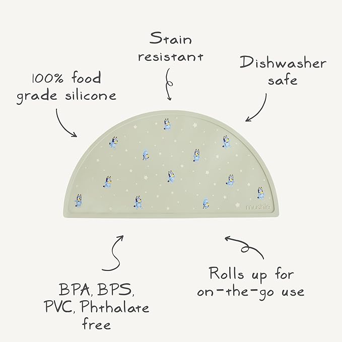 mushie x Bluey Silicone Placemat for Kids | BPA-Free Non-Slip Design (Bluey Sage)