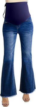 BLENCOT Maternity Jeans for Women Over Belly Pregnancy Pants Comfy Pregnant Jeans Flare Denim Jeans with Pockets