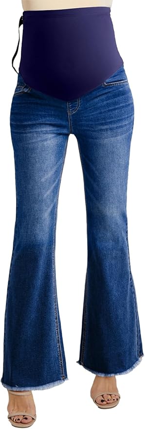BLENCOT Maternity Jeans for Women Over Belly Pregnancy Pants Comfy Pregnant Jeans Flare Denim Jeans with Pockets