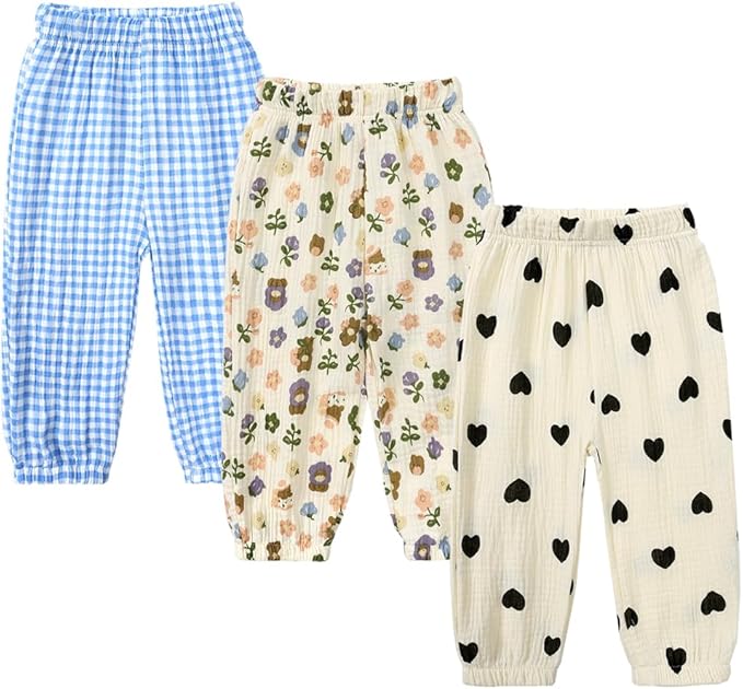 MYGBCPJS Baby Boys Girls Cotton Linen Trousers Kids Casual Ankle Pants Loose Long Bloomers