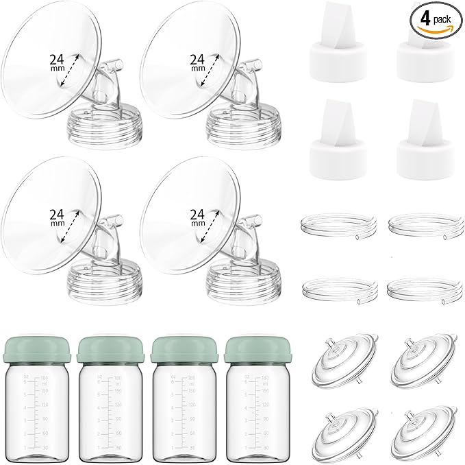 4 Full Pump Parts Kits for Spectra S1/S2/9 Plus/Synergy Gold, Replacement Kit for Spectra Pump Parts 4PC,Include 24mm Flange, Duckbill Valve, Tube, Bottle, Backflow Protector, Not Original Accessories