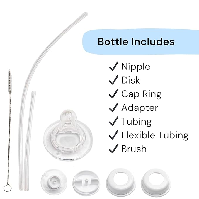 Hands-Free Baby Bottle - Anti-Colic Nursing System 9 oz Baby Bottle with Fast Flow Nipple/Teat 3m+ Infant with Tube Straw Feeding System for Toddler (2 Bottles - Blue)