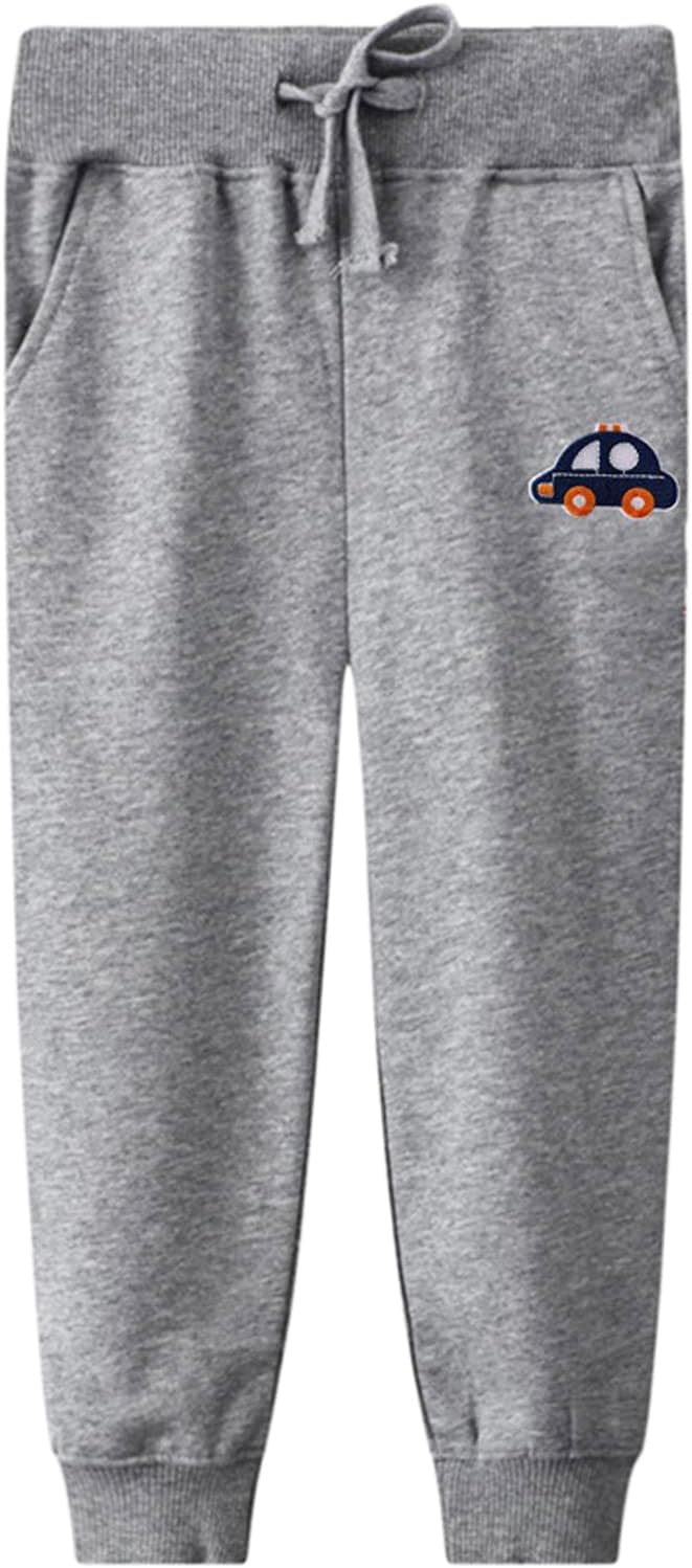 LOKTARC 2 Pack Boys Drawstring Sweatpants Cute Pattern Cotton Sport Jogger Pants