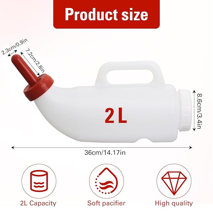 1 Set Nurser Bottles with Handle and Silicone Horizontal Calves Nursing Calf Bottle with a Replacement Nipple Livestock Supplies,Cow Milk Bottle（2.11 Quart ） (Horizontal)