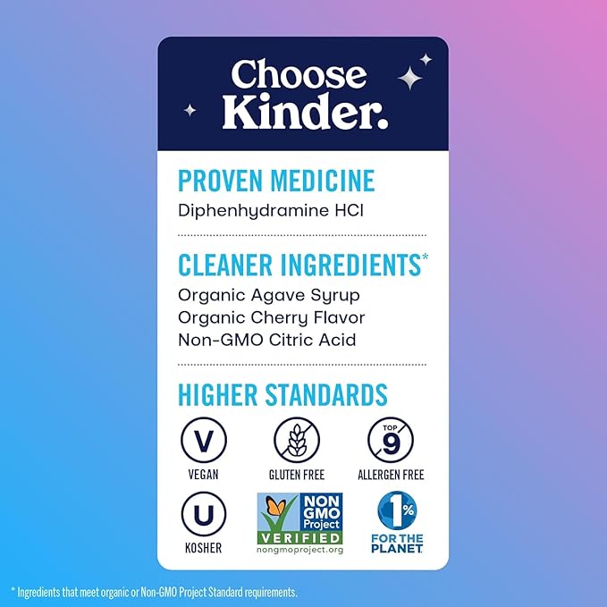 KinderMed Kids' Nighttime Cold & Cough Medicine, for Ages 6 Years+, No Dyes, No Artificial Flavors, No Artificial Sweeteners, Vegan, Non-GMO, Gluten Free, Organic Cherry Flavor, 4 fl. oz (Pack of 2)