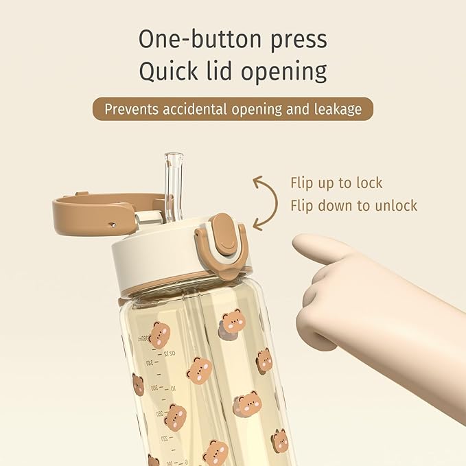 Evorie Tritan Kids Water Bottle for School with Straw, 13oz BPA Free Leak Proof Drinking Cup, Lightweight and Durable Drink Bottle (Honey Bear)