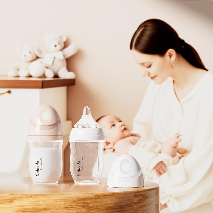 Gulicola PP (NOT Glass) Baby Breastfeeding Bottles, Medium Flow Nipples (M), 3 Months +, Wide Neck, Pink, 8 oz - 4 pks