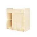 Foundations SafeGlide Daycare Changing Table, Durable Wood Construction, Built-in Shelving for Ample Storage, Gliding Doors, Adjustable Safety Strap, Includes Foam Mattress Pad (Natural)